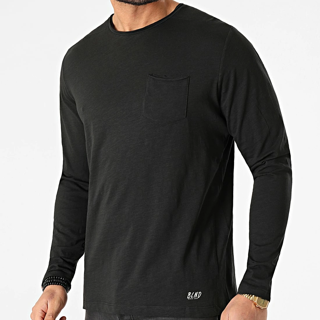 Sortie ⭐ Tee 👕 Shirt Poche Manches Longues 20703060 Noir Chiné de Blend 😉