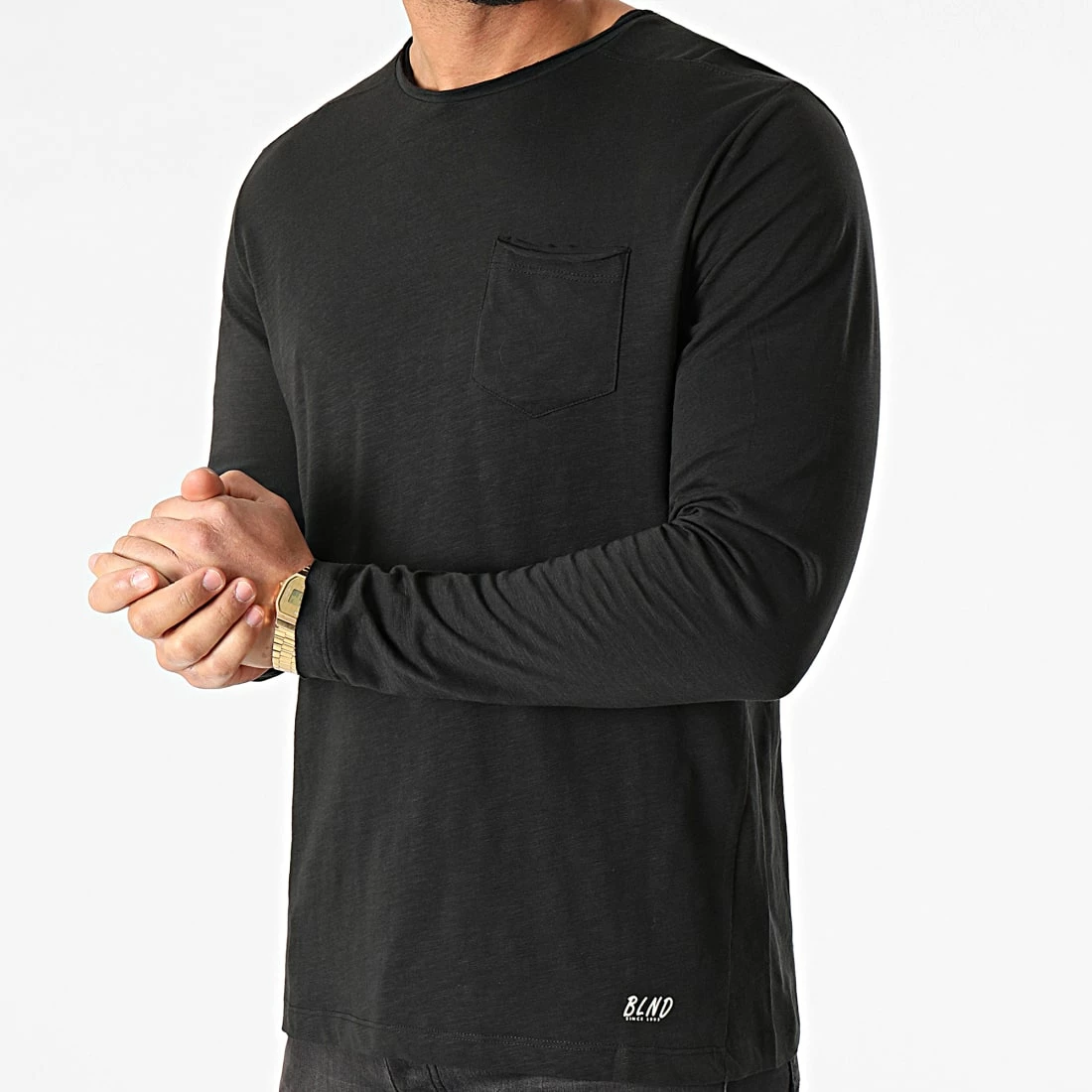 Sortie ⭐ Tee 👕 Shirt Poche Manches Longues 20703060 Noir Chiné de Blend 😉 – Image 3