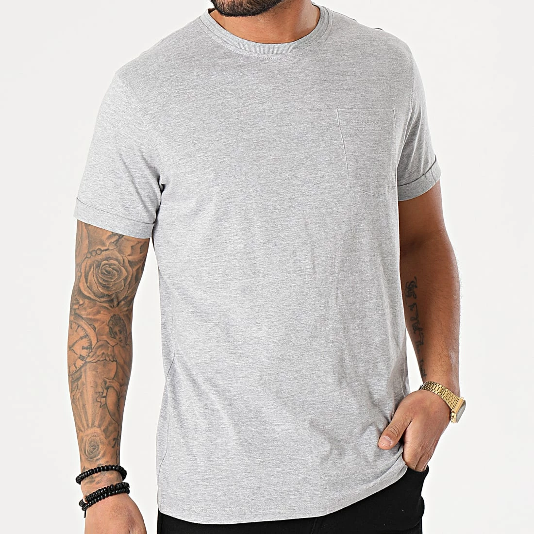 Grosses soldes 😍 Tee 👚 Shirt Poche 20711715 Gris Chiné de Blend ❤️ – Image 3