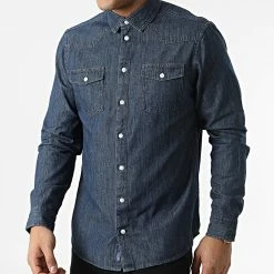 De gros 🔥 Chemise Jean A Manches Longues Nantes 20713192 Bleu Denim de Blend 🧨