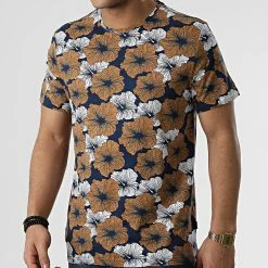 Sortie ✔️ Tee 👕 Shirt Floral 20713244 Bleu Marine Marron de Blend 🧨