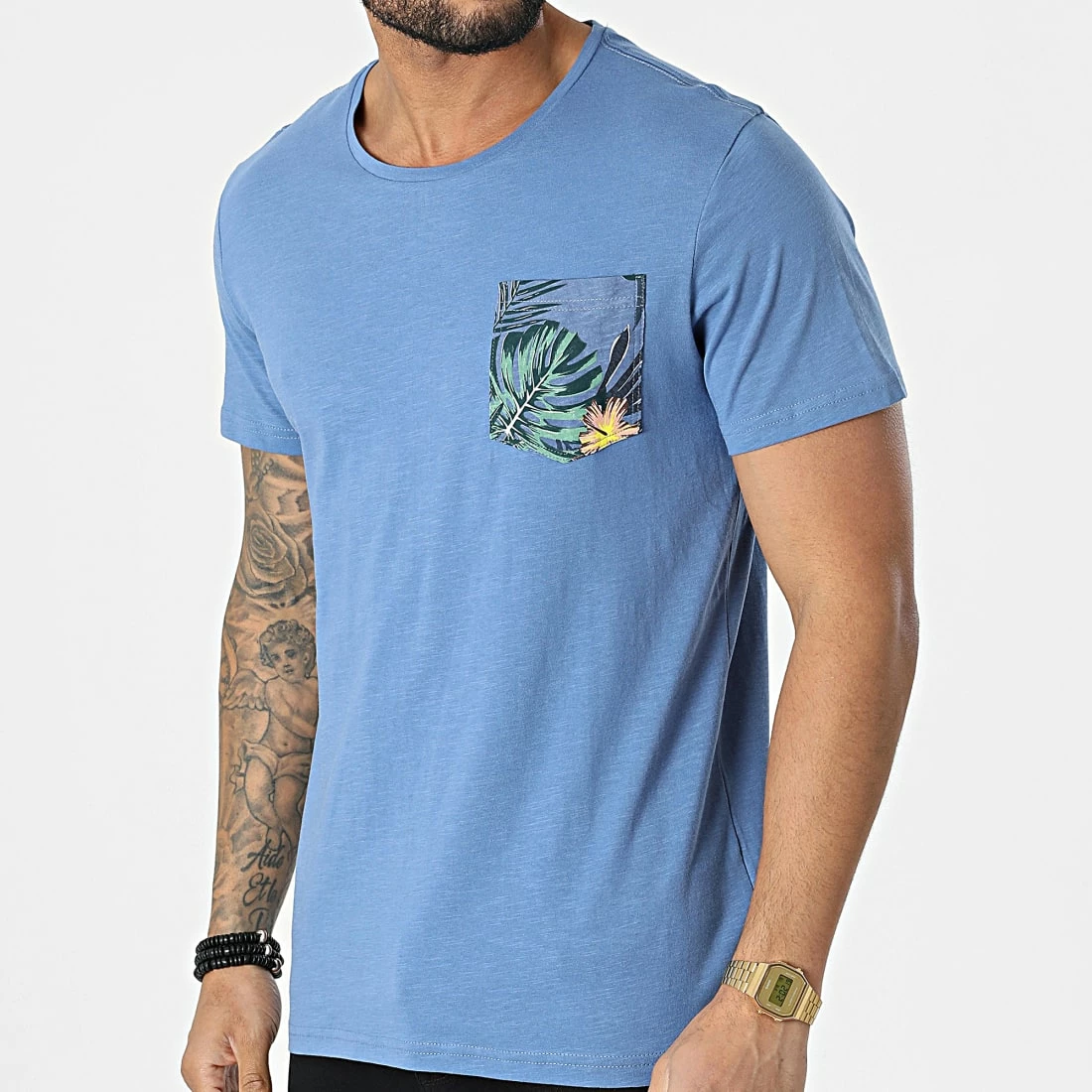 Acheter 💯 Tee 👕 Shirt Poche Floral 20713774 Bleu Clair de Blend 🔔