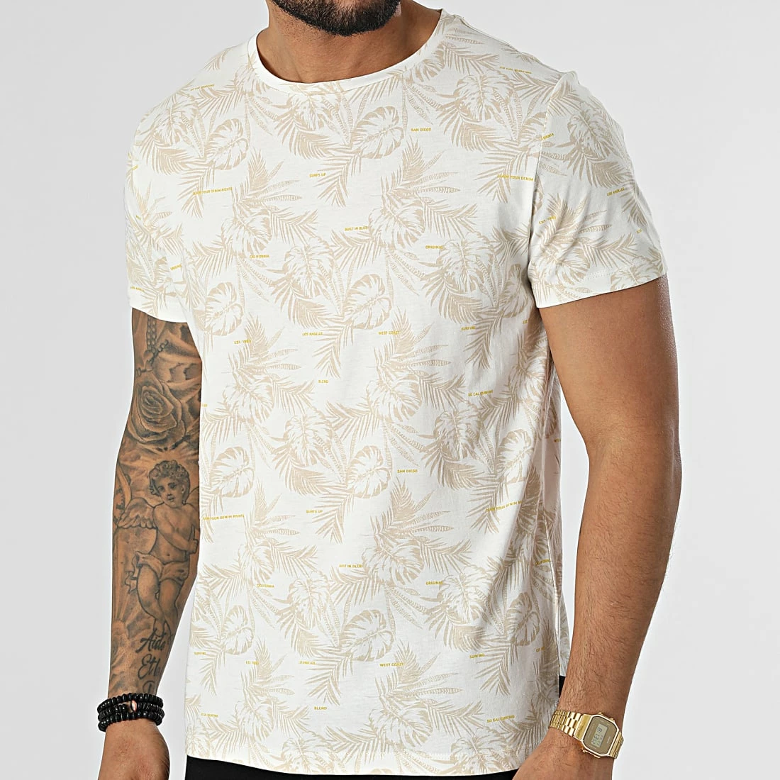 Nouveau 🤩 Tee 👕 Shirt Floral 20713745 Blanc Beige de Blend 🔔