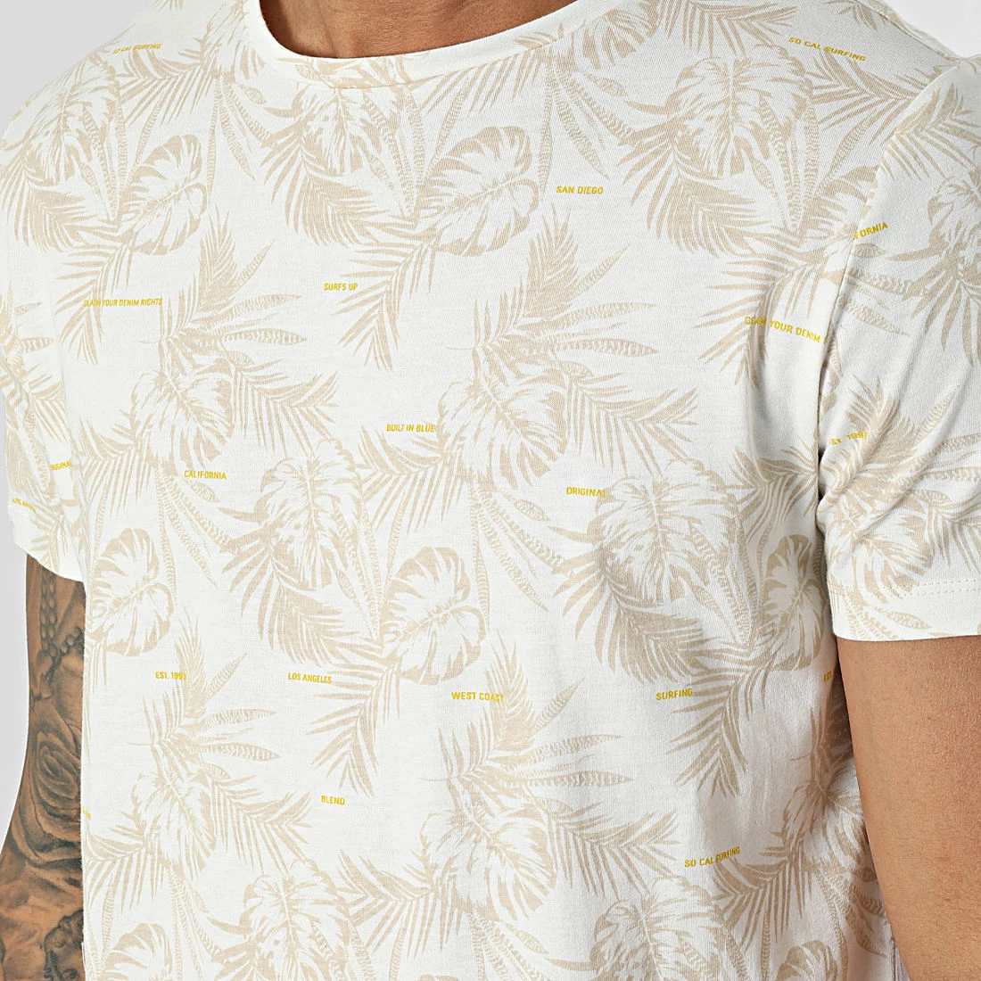 Nouveau 🤩 Tee 👕 Shirt Floral 20713745 Blanc Beige de Blend 🔔 – Image 2