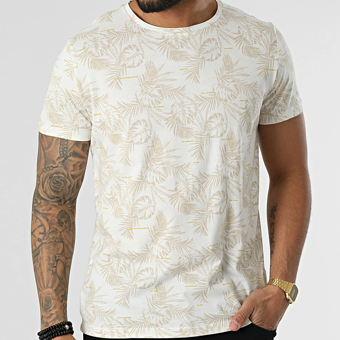 Nouveau 🤩 Tee 👕 Shirt Floral 20713745 Blanc Beige de Blend 🔔 – Image 3