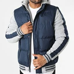Meilleure vente ✔️ Veste Zippée Capuche A Bandes 20714935 Bleu Marine Gris Chiné de Blend 🧨
