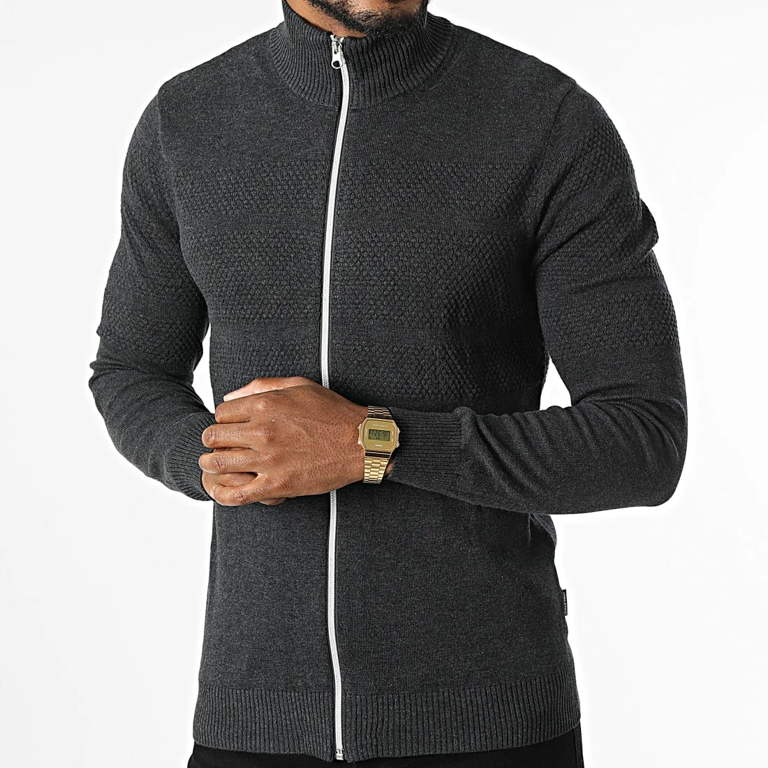 Le moins cher 💯 Pull Zippé 20714345 Gris Anthracite Chiné de Blend 👍 – Image 3