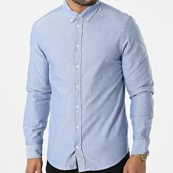 De gros 😀 Chemise Manches Longues Bhnail 20709454 Bleu Clair Chiné de Blend 🧨