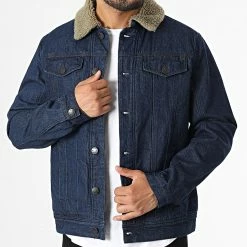 Remise 💯 Veste Jean Col Fourrure 20714439 Bleu Brut de Blend ⌛