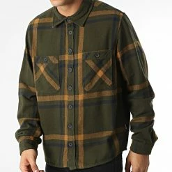 Coupon 👍 Chemise Manches Longues A Carreaux 20714963 Vert Kaki de Blend 👏