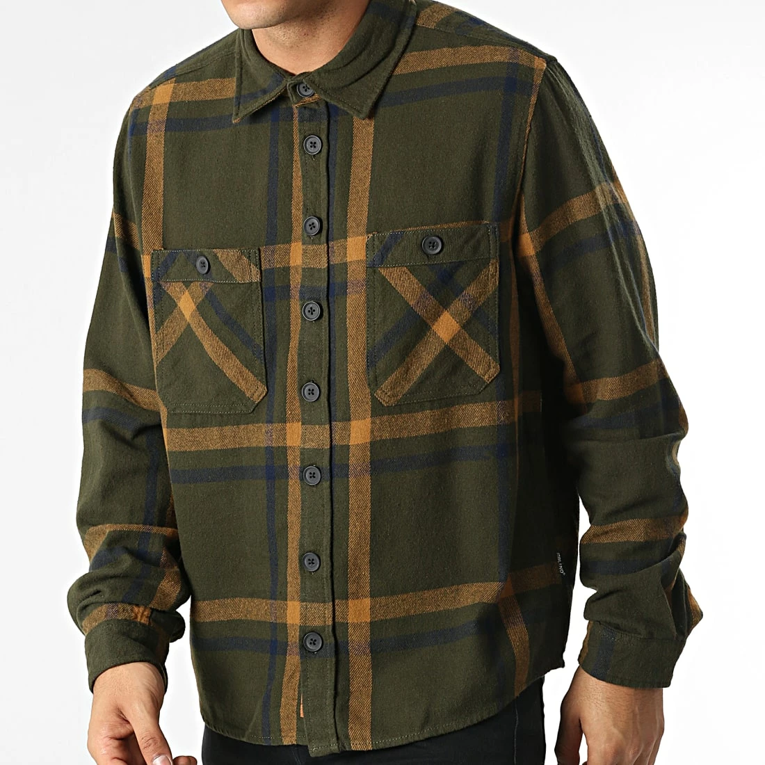 Coupon 👍 Chemise Manches Longues A Carreaux 20714963 Vert Kaki de Blend 👏