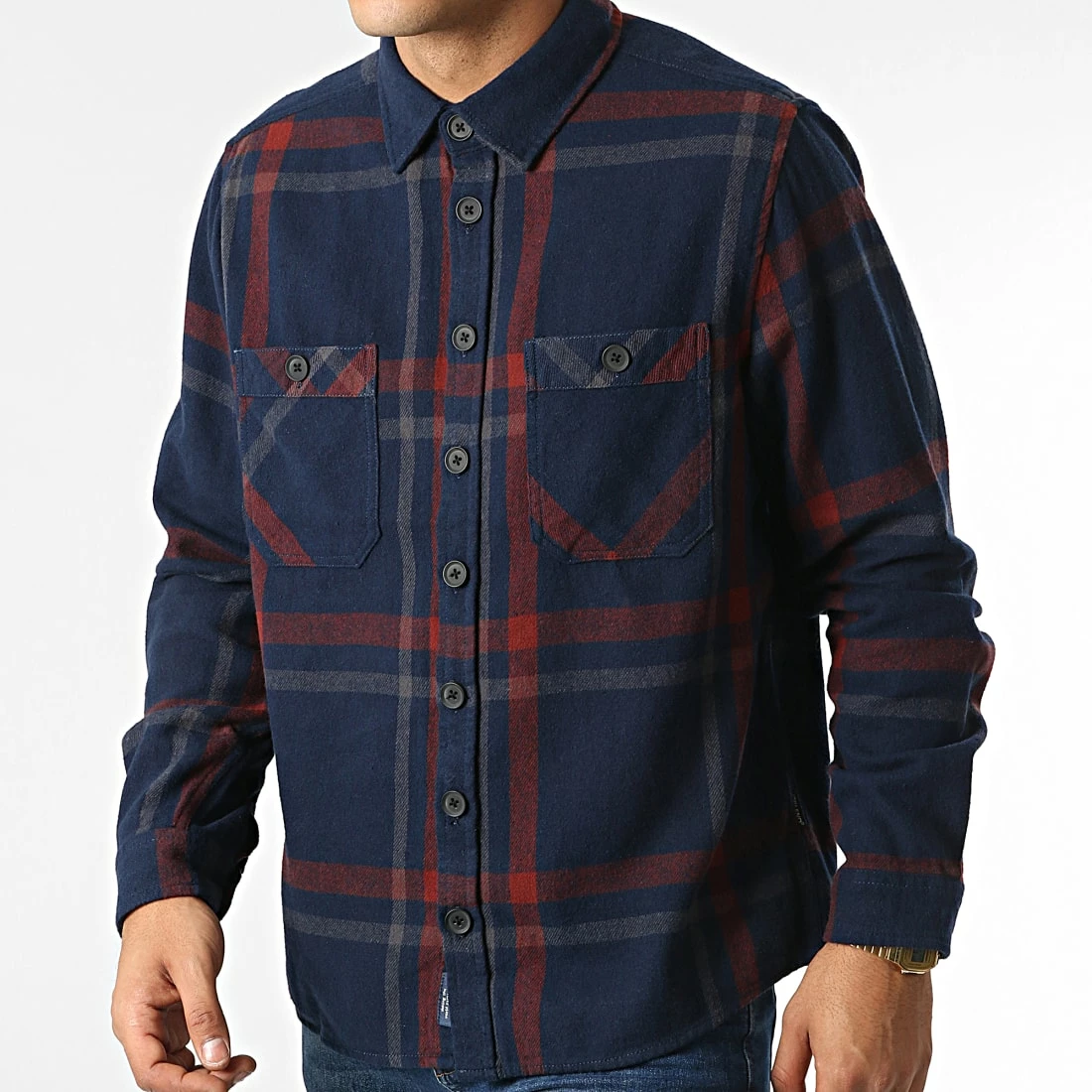 Vente flash 🤩 Chemise Manches Longues A Carreaux 20714963 Bleu Marine Bordeaux de Blend 🌟