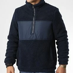 Le moins cher 🌟 Pull Col Zippé Fourrure Polaire 20714847 Bleu Marine de Blend 🤩