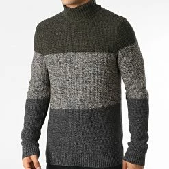 Nouveau 😀 Pull Col Roulé 20714627 Vert Kaki Beige de Blend ✔️