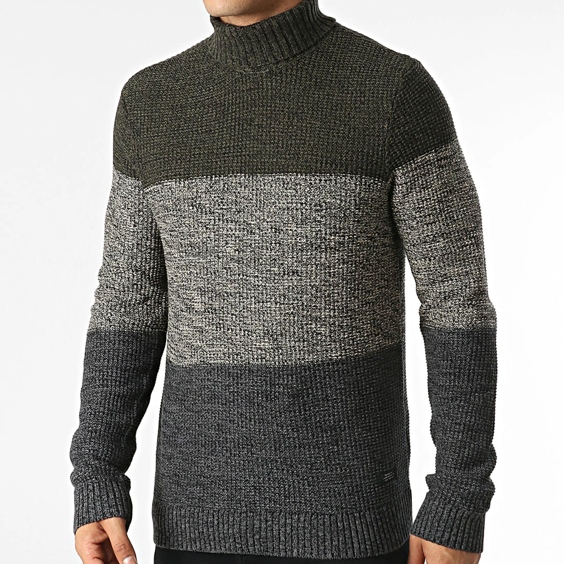 Nouveau 😀 Pull Col Roulé 20714627 Vert Kaki Beige de Blend ✔️