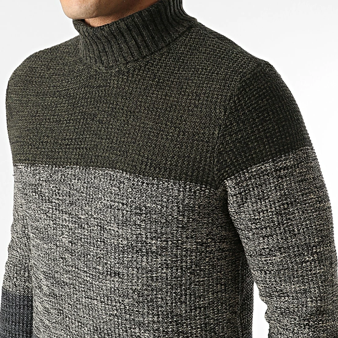 Nouveau 😀 Pull Col Roulé 20714627 Vert Kaki Beige de Blend ✔️ – Image 2