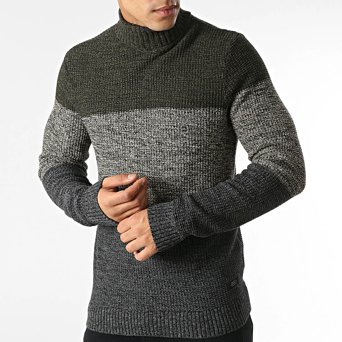 Nouveau 😀 Pull Col Roulé 20714627 Vert Kaki Beige de Blend ✔️ – Image 3