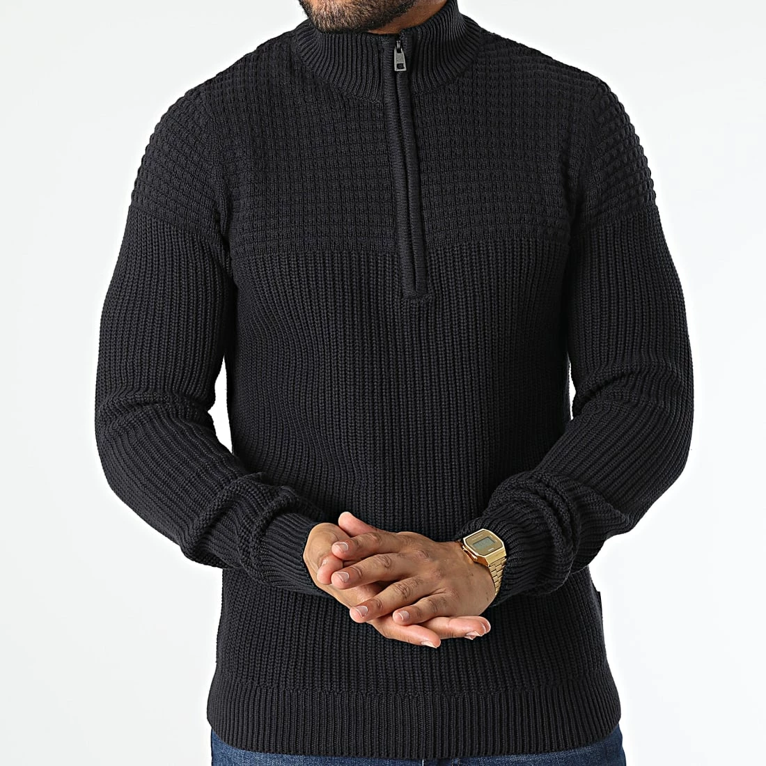 Coupon 🔥 Pull Col Montant Zippé 20714623 Bleu Marine de Blend 🧨