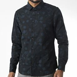 Acheter 👏 Chemise Manches Longues Floral 20714607 Noir Bleu Marine de Blend ⭐