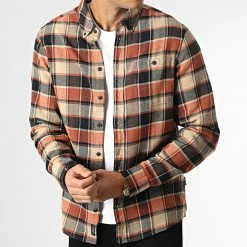 Grosses soldes ✔️ Chemise Manches Longue A Carreaux 20715557 Orange Beige Marron de Blend 😍