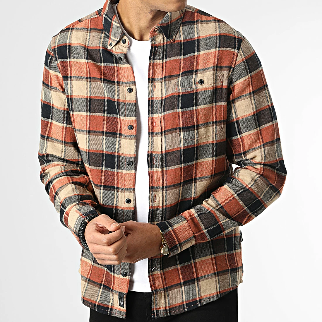 Grosses soldes ✔️ Chemise Manches Longue A Carreaux 20715557 Orange Beige Marron de Blend 😍