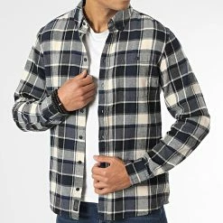 Meilleure affaire ❤️ Chemise Manches Longues A Carreaux 20715557 Bleu Marine Beige de Blend 🎉