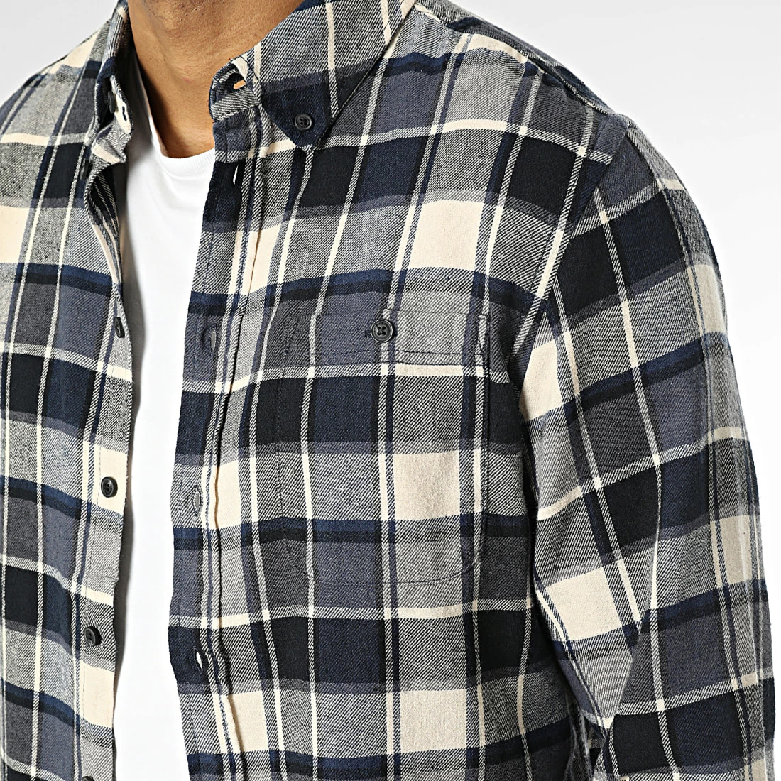 Meilleure affaire ❤️ Chemise Manches Longues A Carreaux 20715557 Bleu Marine Beige de Blend 🎉 – Image 2