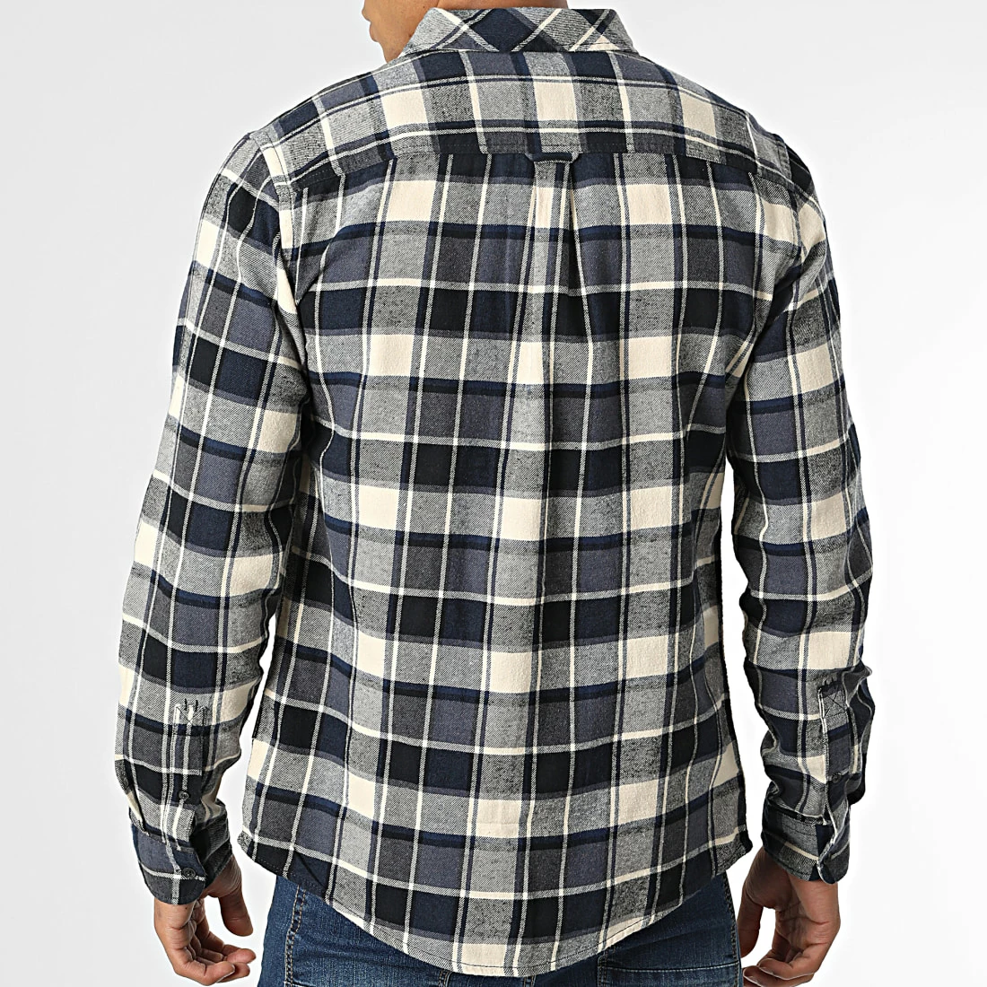 Meilleure affaire ❤️ Chemise Manches Longues A Carreaux 20715557 Bleu Marine Beige de Blend 🎉 – Image 4