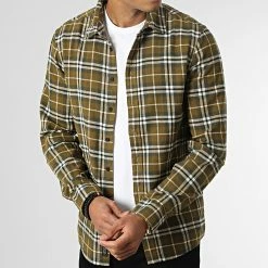 Grosses soldes 🌟 Chemise Manches Longues A Carreaux 20714890 Vert Kaki de Blend 🌟