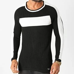 Nouveau 🎁 Pull A Bandes PNM-203 Noir Blanc de Paname Brothers 🔔