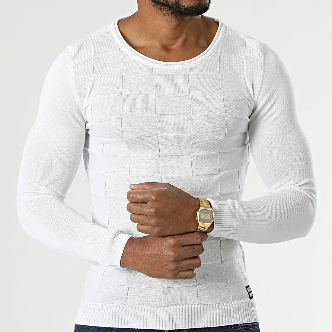 Grosses soldes đ Pull A Carreaux PNM-215 Blanc de Paname Brothers â€ïž â Image 3