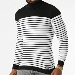 Acheter 🎁 Pull Col Roulé A Rayures PNM-802 Blanc Noir de Paname Brothers 😍