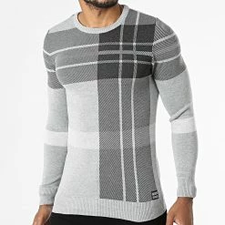 Bon marché 🧨 Pull A Carreaux PNM-225 Gris Chiné de Paname Brothers ✨