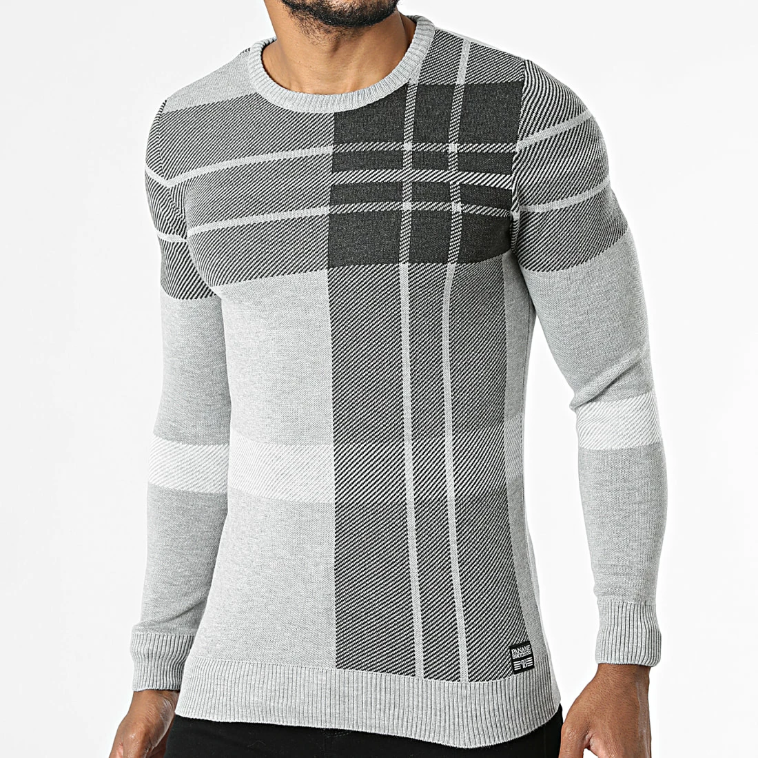 Bon marché 🧨 Pull A Carreaux PNM-225 Gris Chiné de Paname Brothers ✨