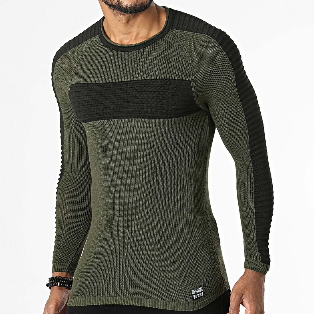 De gros ❤️ Pull A Bandes PNM-203 Vert Kaki Noir de Paname Brothers 🎉