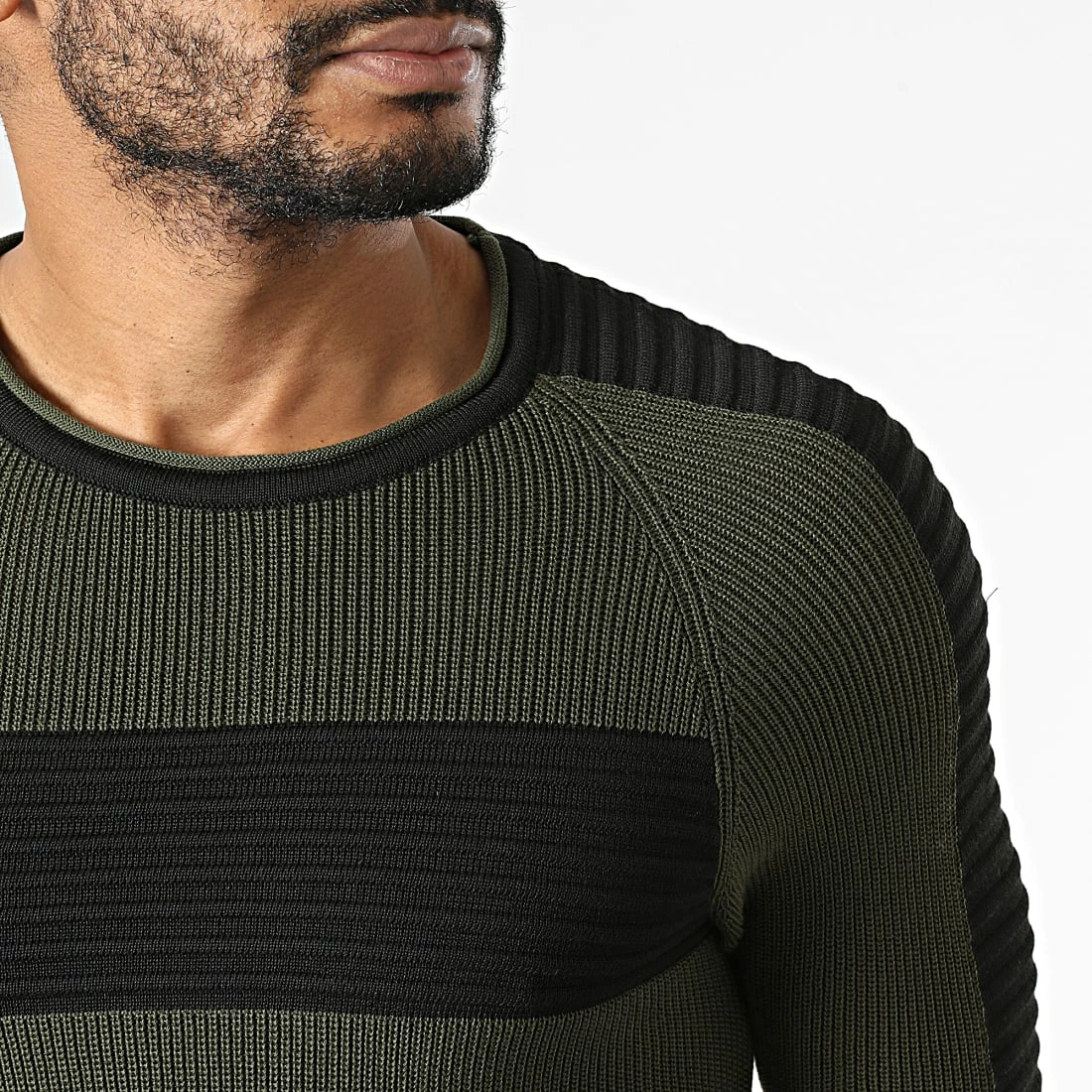 De gros ❤️ Pull A Bandes PNM-203 Vert Kaki Noir de Paname Brothers 🎉 – Image 2