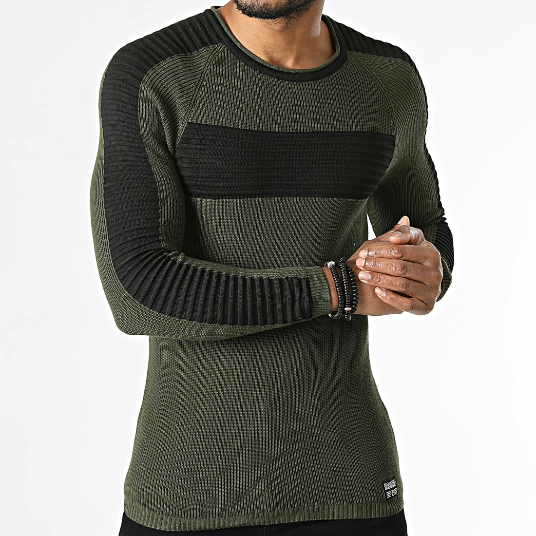 De gros ❤️ Pull A Bandes PNM-203 Vert Kaki Noir de Paname Brothers 🎉 – Image 3