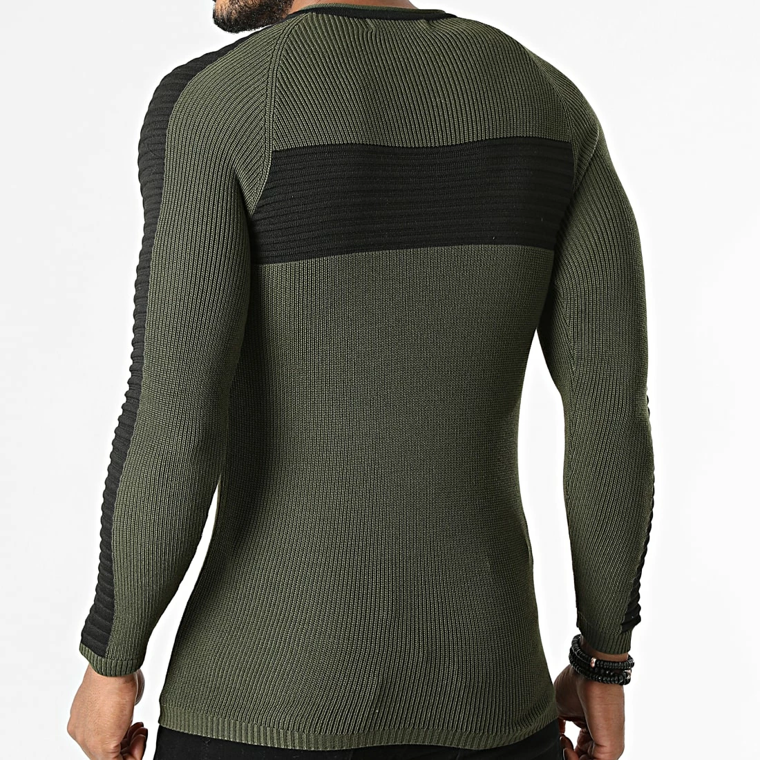 De gros ❤️ Pull A Bandes PNM-203 Vert Kaki Noir de Paname Brothers 🎉 – Image 4