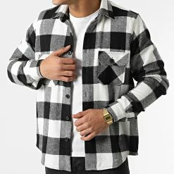 Grosses soldes 🎁 Surchemise A Carreaux Pb Chem-01 Blanc Noir de Paname Brothers 🤩