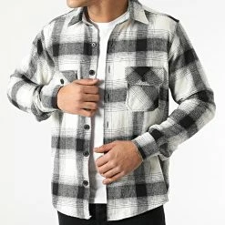 De gros 👏 Surchemise A Carreaux Pb Chem-02 Noir Blanc de Paname Brothers 👏