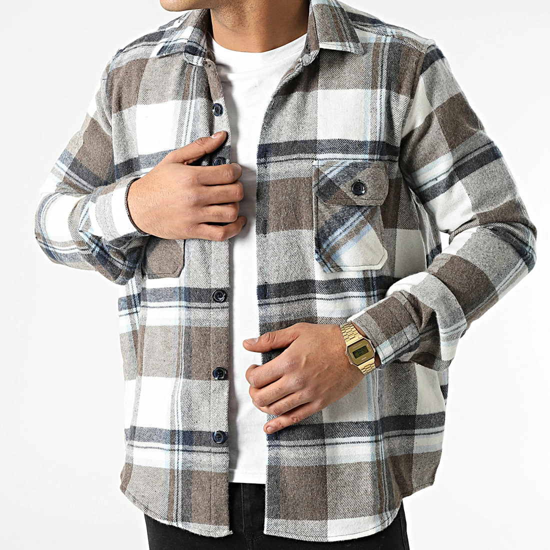 Top 10 🎉 Surchemise A Carreaux Pb Chem-03 Blanc Beige Bleu Clair de Paname Brothers 🎉