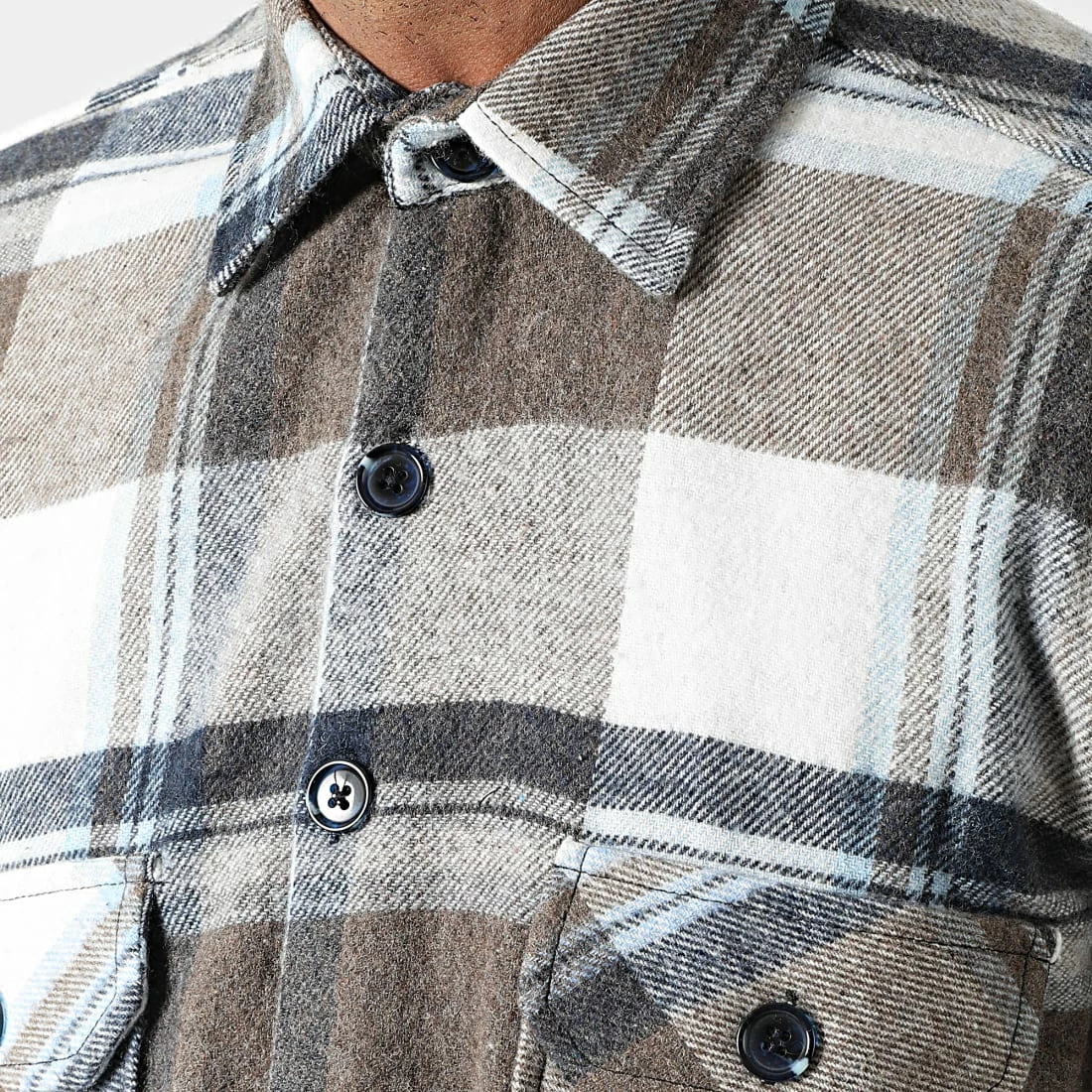 Top 10 🎉 Surchemise A Carreaux Pb Chem-03 Blanc Beige Bleu Clair de Paname Brothers 🎉 – Image 2