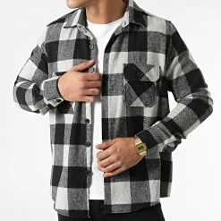 Coupon ✨ Surchemise A Carreaux Pb Chem-01 Gris Noir de Paname Brothers ⭐