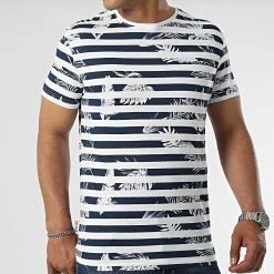 Budget 👏 Tee 👕 Shirt Turn Blanc Bleu Marine Floral de Paname Brothers 🎁