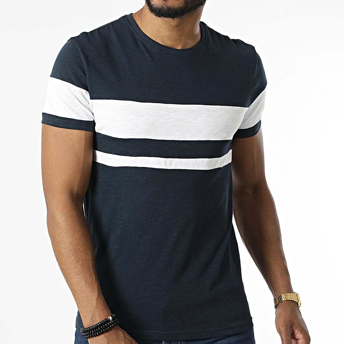 Nouveau ✔️ Tee 👕 Shirt Tacha Bleu Marine Chiné Blanc de Paname Brothers ✔️ – Image 3