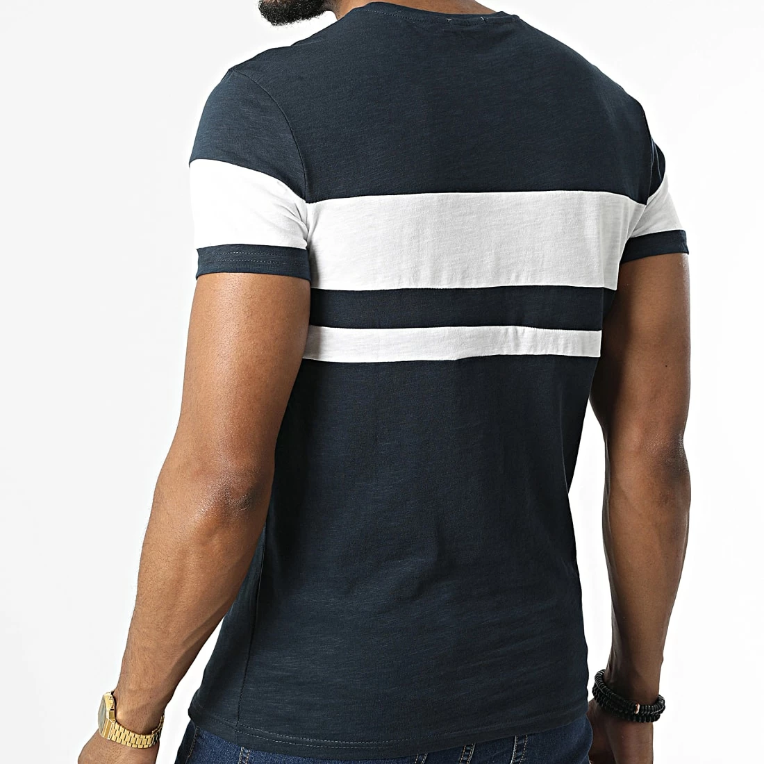 Nouveau ✔️ Tee 👕 Shirt Tacha Bleu Marine Chiné Blanc de Paname Brothers ✔️ – Image 4