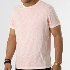 Meilleure vente ✔️ Tee 👕 Shirt Tino-B Blanc Corail Clair Chiné de Paname Brothers 🔥