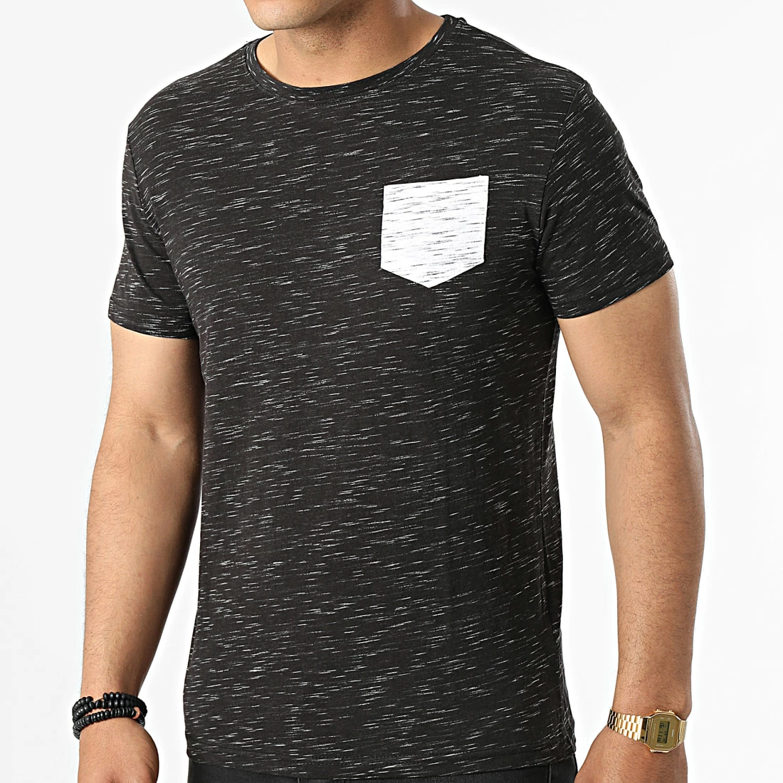 Bon marché 😉 Tee 👕 Shirt A Poche Poitrine Touk Noir Chiné de Paname Brothers ❤️