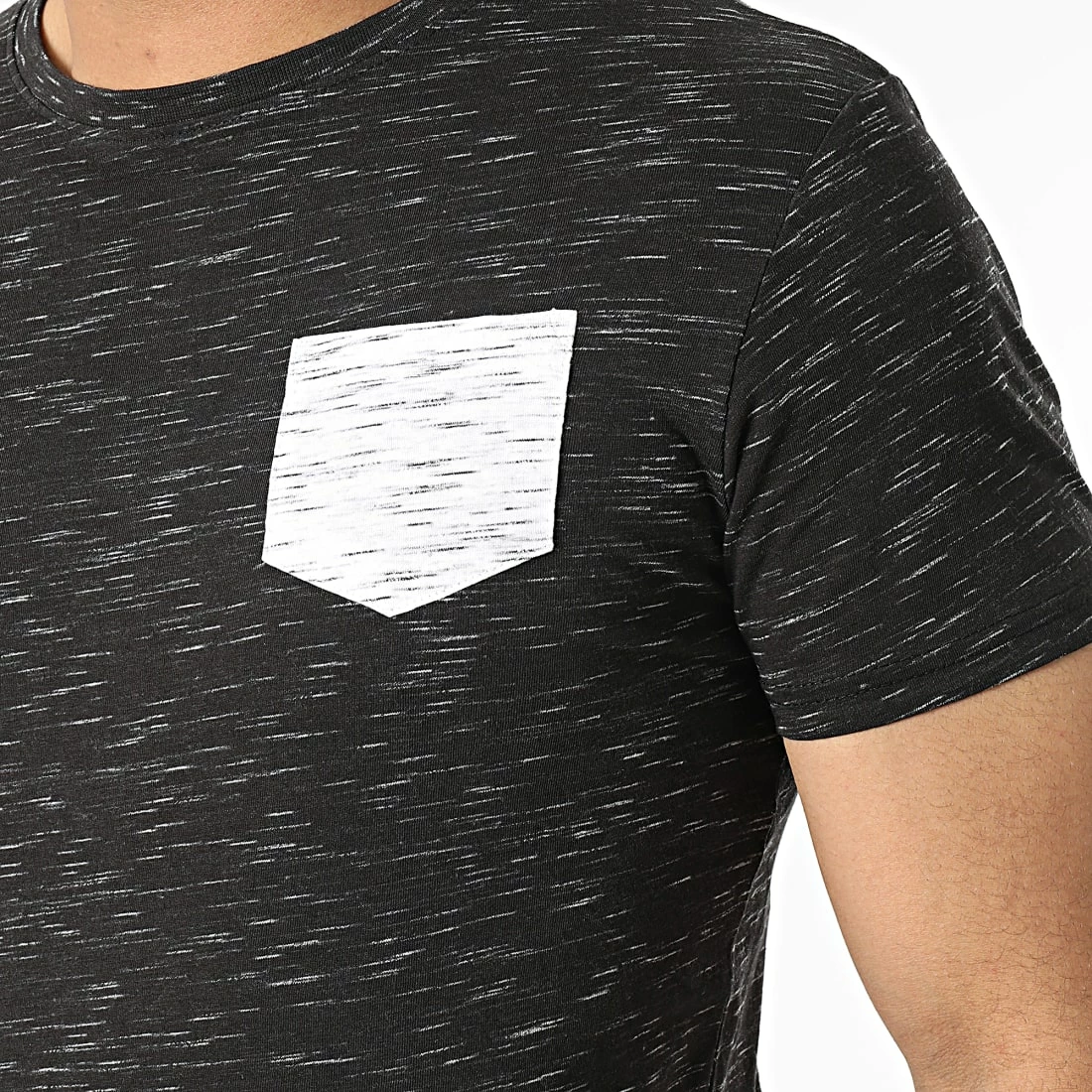 Bon marché 😉 Tee 👕 Shirt A Poche Poitrine Touk Noir Chiné de Paname Brothers ❤️ – Image 2