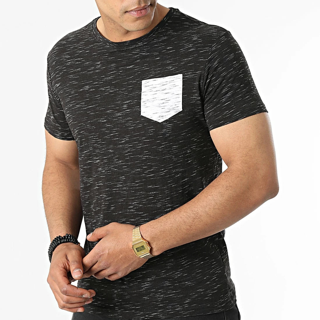 Bon marché 😉 Tee 👕 Shirt A Poche Poitrine Touk Noir Chiné de Paname Brothers ❤️ – Image 3